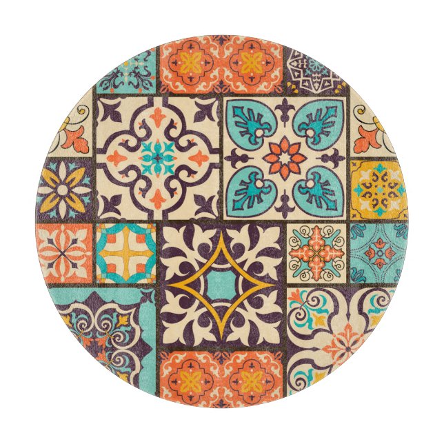 Colourful Patchwork Islam Motifs Tile Cutting Board (Front)