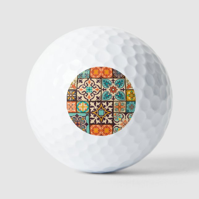 Colourful Patchwork Islam Motifs Tile Golf Balls (Front)