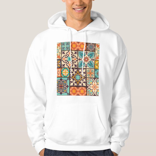 Colourful Patchwork Islam Motifs Tile Hoodie (Front)