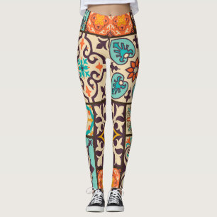 Colourful Patchwork Islam Motifs Tile Leggings