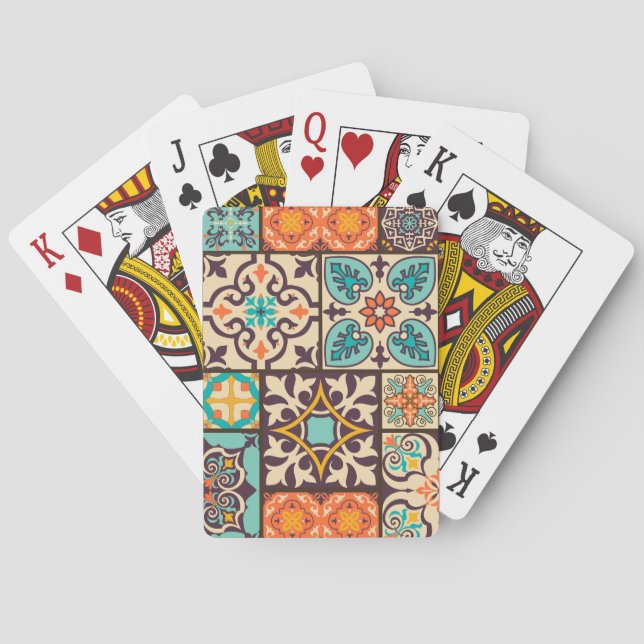 Colourful Patchwork Islam Motifs Tile Playing Cards (Back)