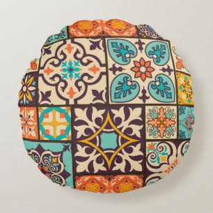 Colourful Patchwork Islam Motifs Tile Round Cushion