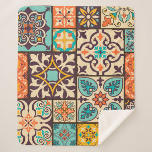 Colourful Patchwork Islam Motifs Tile Sherpa Blanket