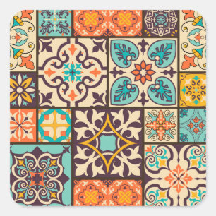 Colourful Patchwork Islam Motifs Tile Square Sticker