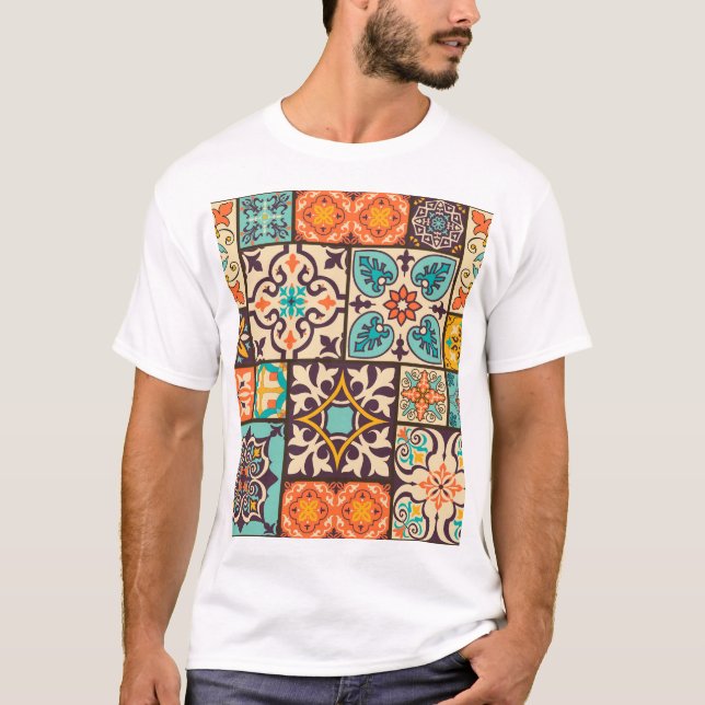 Colourful Patchwork Islam Motifs Tile T-Shirt (Front)
