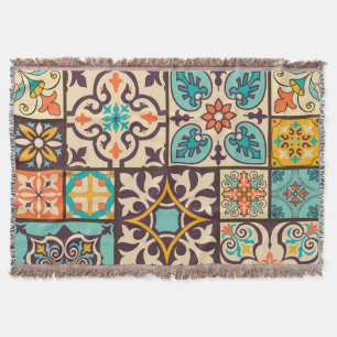 Colourful Patchwork Islam Motifs Tile Throw Blanket