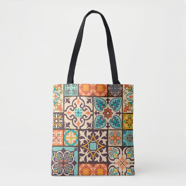 Colourful Patchwork Islam Motifs Tile Tote Bag (Front)