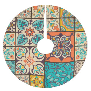 Colourful Patchwork Islamic Majolica Tile Brushed Polyester Tree Skirt