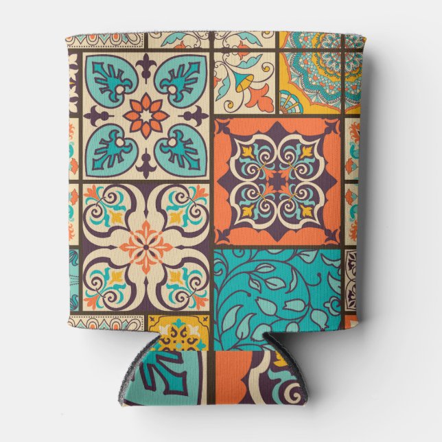 Colourful Patchwork Islamic Majolica Tile Can Cooler (Front)