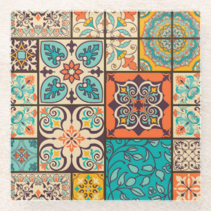 Colourful Patchwork Islamic Majolica Tile Glass Coaster
