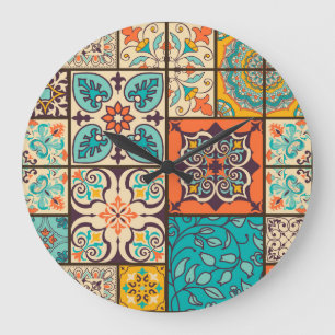 Colourful Patchwork Islamic Majolica Tile Large Clock