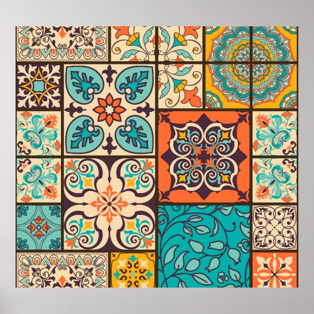 Colourful Patchwork Islamic Majolica Tile Poster (Front)