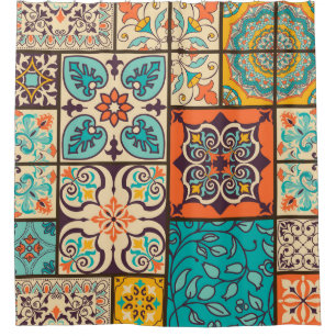 Colourful Patchwork Islamic Majolica Tile Shower Curtain