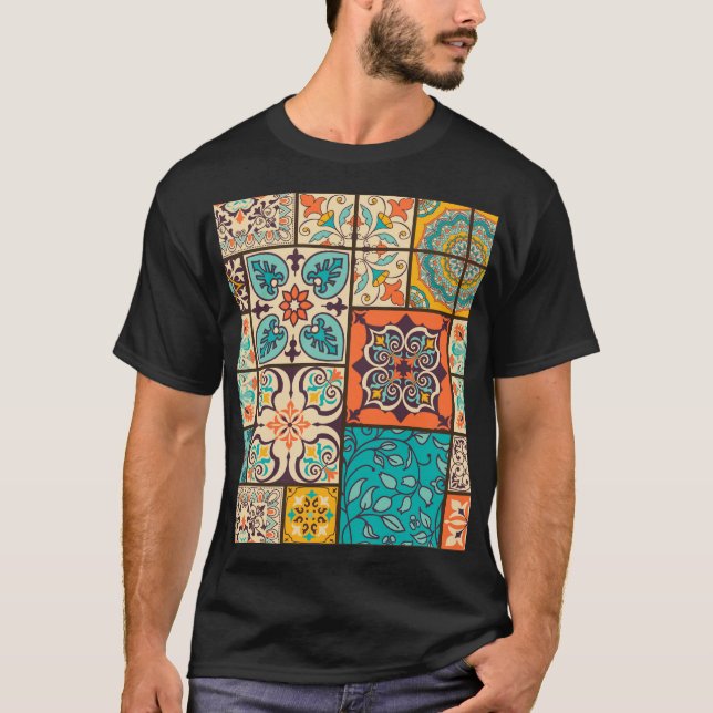Colourful Patchwork Islamic Majolica Tile T-Shirt (Front)