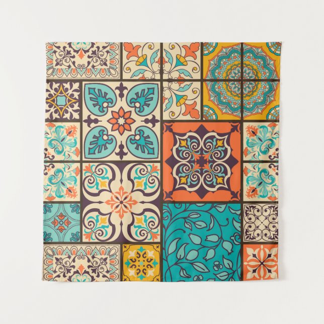 Colourful Patchwork Islamic Majolica Tile Tapestry (Front)