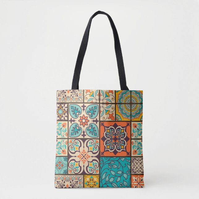 Colourful Patchwork Islamic Majolica Tile Tote Bag (Front)