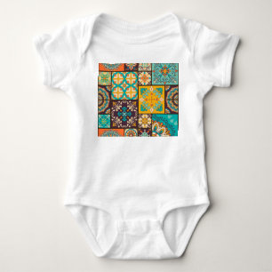 Colourful Patchwork Islamic Tile Seamless Baby Bodysuit