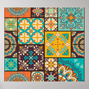 Colourful Patchwork Islamic Tile Seamless Poster
