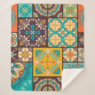 Colourful Patchwork Islamic Tile Seamless Sherpa Blanket
