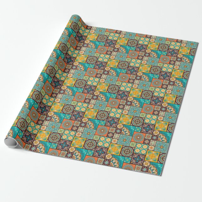 Colourful Patchwork Islamic Tile Seamless Wrapping Paper (Unrolled)