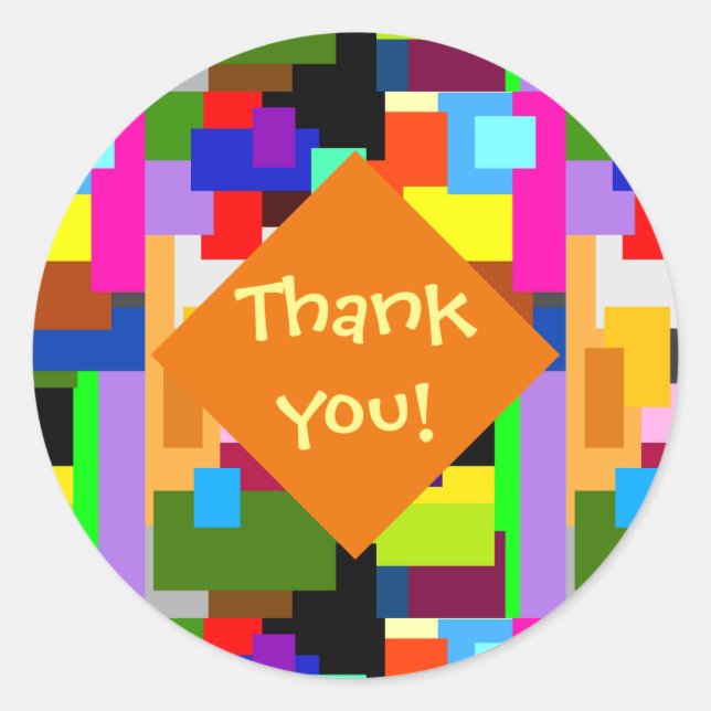 Colourful Patchwork Layers Abstract Thank You Classic Round Sticker (Front)