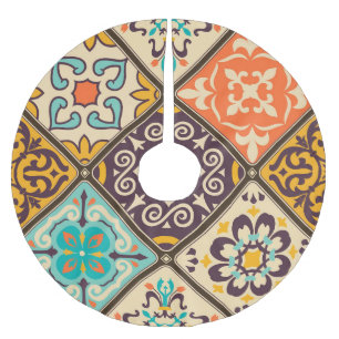 Colourful Patchwork: Majolica Tile Design Brushed Polyester Tree Skirt