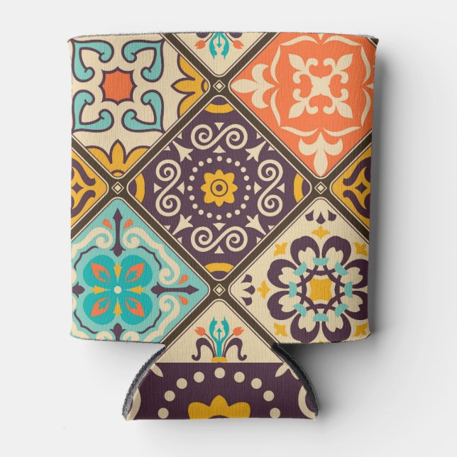 Colourful Patchwork: Majolica Tile Design Can Cooler (Front)