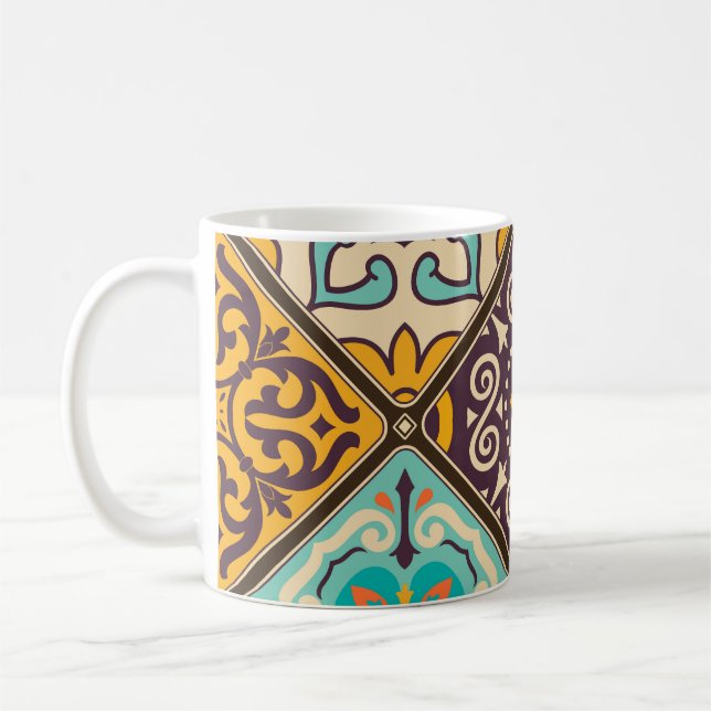 Colourful Patchwork: Majolica Tile Design Coffee Mug (Left)