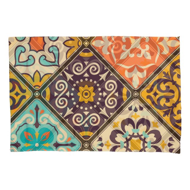 Colourful Patchwork: Majolica Tile Design Pillowcase (Front)