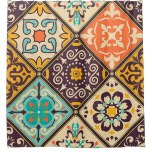 Colourful Patchwork: Majolica Tile Design Shower Curtain