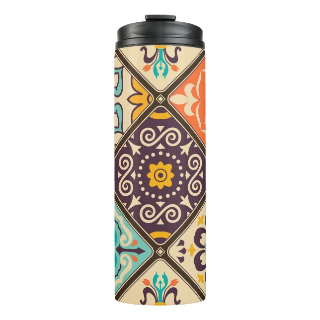 Colourful Patchwork: Majolica Tile Design Thermal Tumbler (Front)