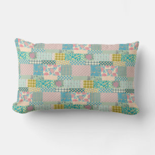 Colourful Patchwork Pattern Flowers Plaid Stripe Lumbar Cushion