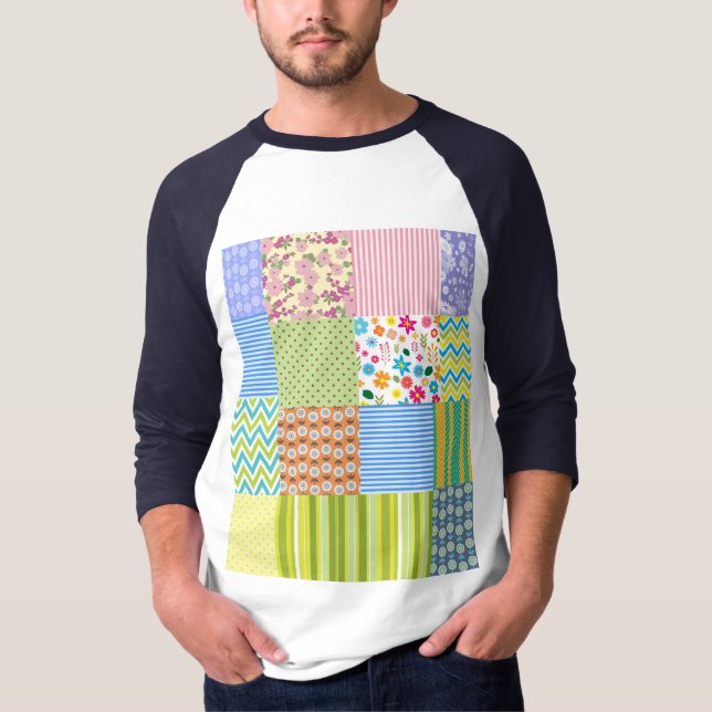 Colourful Patchwork Pattern Graphic T-Shirt (Front)