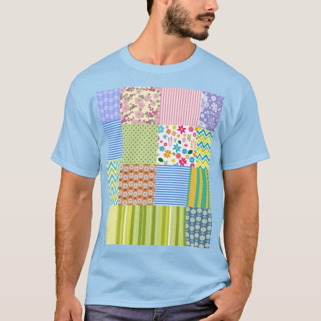 Colourful Patchwork Pattern Graphic T-Shirt (Front)