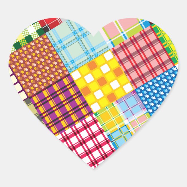 Colourful Patchwork Pattern Heart Sticker (Front)