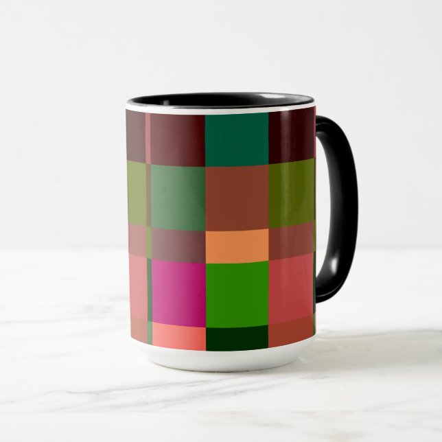 Colourful Patchwork Plaid Grid Pattern Mug (Front Right)