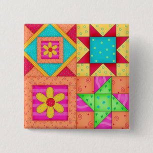 Colourful Patchwork Quilt 4 Block Pins