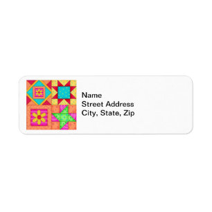 Colourful Patchwork Quilt Art Return Address Label