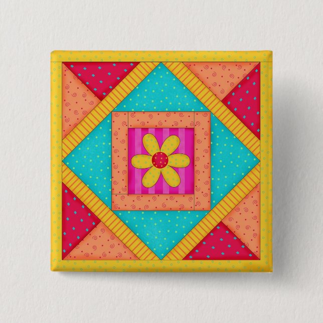 Colourful Patchwork Quilt Block Art Pins (Front)