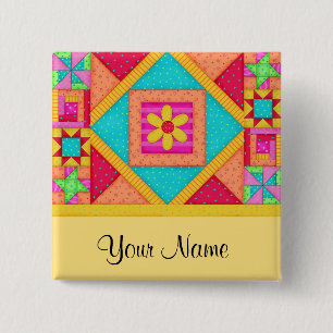 Colourful Patchwork Quilt Block Art Pins