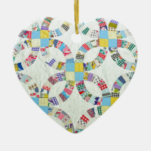 Colourful patchwork quilt ceramic ornament