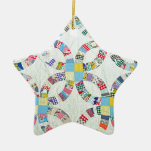 Colourful patchwork quilt ceramic ornament