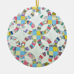 Colourful patchwork quilt ceramic tree decoration