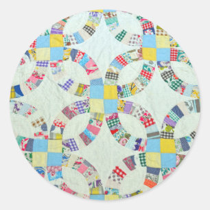 Colourful patchwork quilt classic round sticker