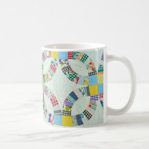 Colourful patchwork quilt coffee mug