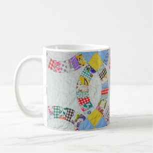 Colourful patchwork quilt coffee mug
