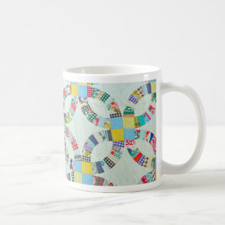 Colourful patchwork quilt coffee mug