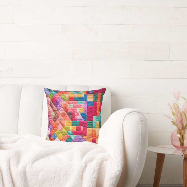 Colourful Patchwork Quilt Cushion (Couch)