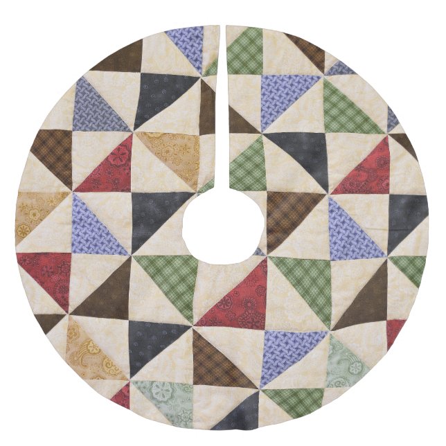 Colourful Patchwork Quilt: Flower Texture. Brushed Polyester Tree Skirt (Front)