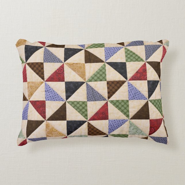 Colourful Patchwork Quilt: Flower Texture. Decorative Cushion (Front)